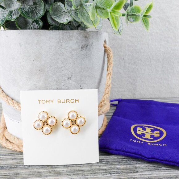 Tory Burch Rope Clover Stud Earrings Gold OS - Picture 10 of 12